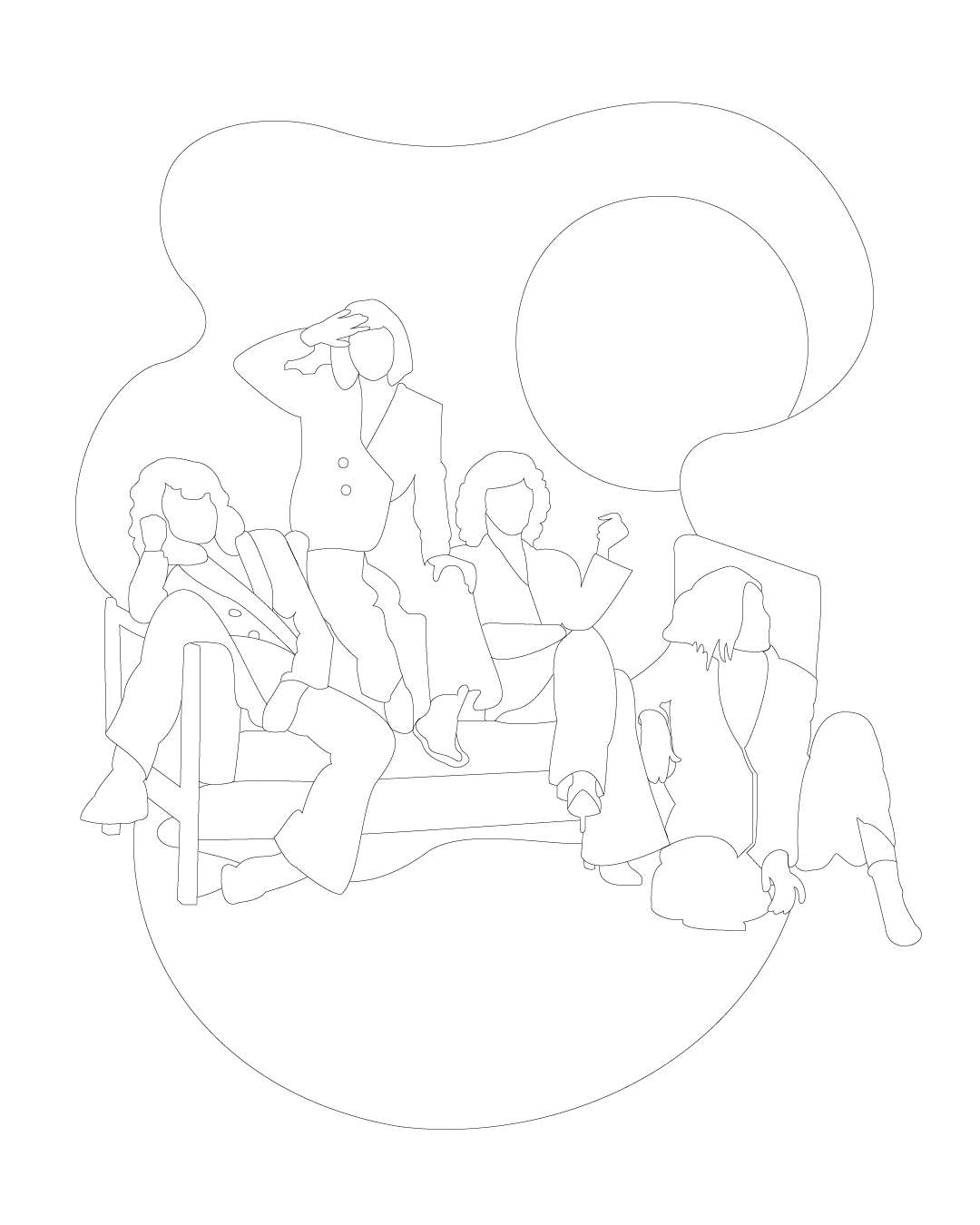 A group of girls sitting on a couch in very comfortable poses