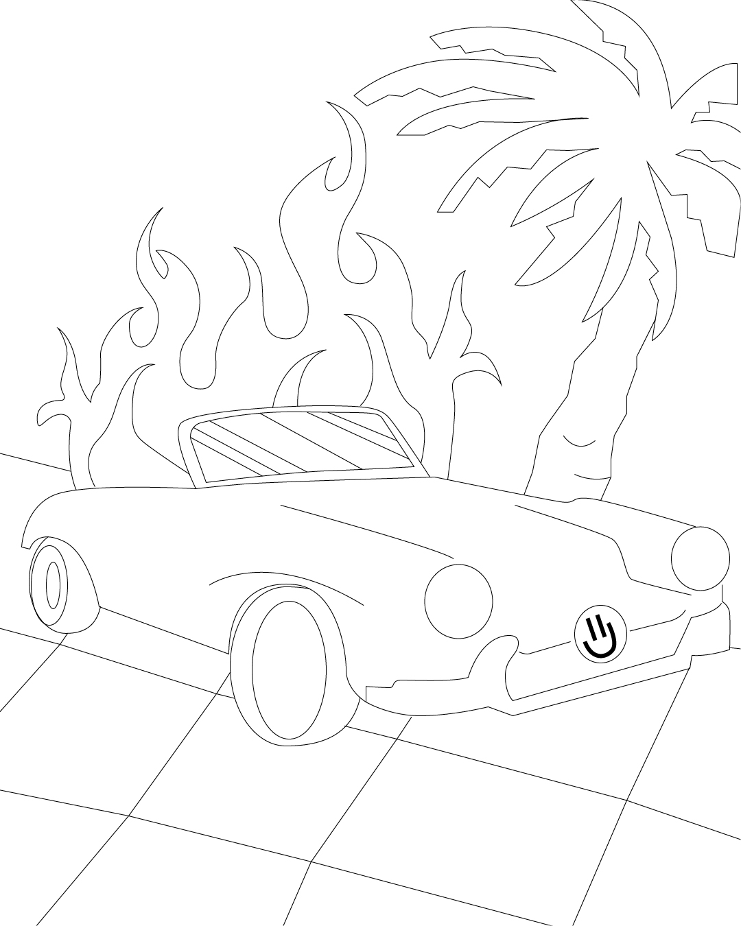 Illustration of a burning car